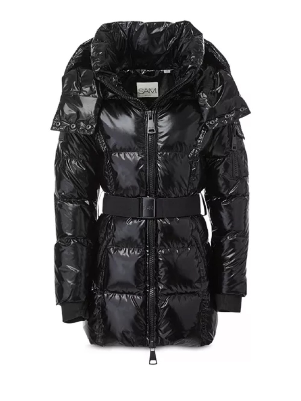 SAM. Girl's Glossy Black Quilted Puffer Coat with Hood